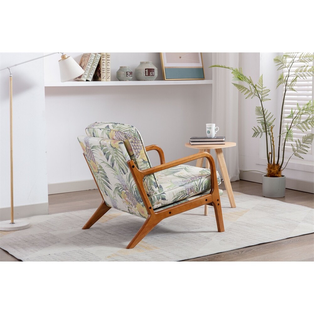 Mid Century Modern Accent Chair  Single Lounge Reading Armchair with Solid Wood Frame  Easy Assembly Arm Chairs for Living Room