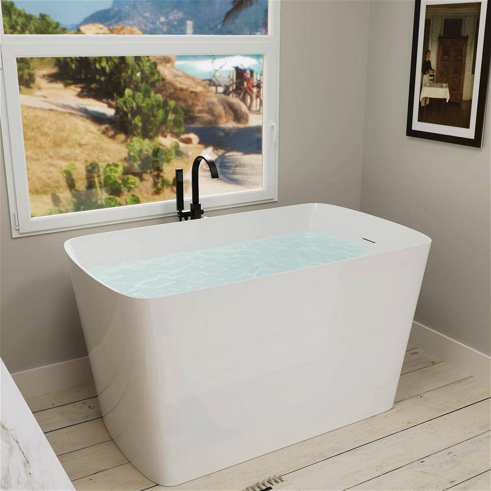 Mokleba 47 in. Acrylic Rectangular Double Slipper Flatbottom Freestanding Bathtub Soaking Bathtub Not Whirlpool SPA Tub in White BTMKEB67270