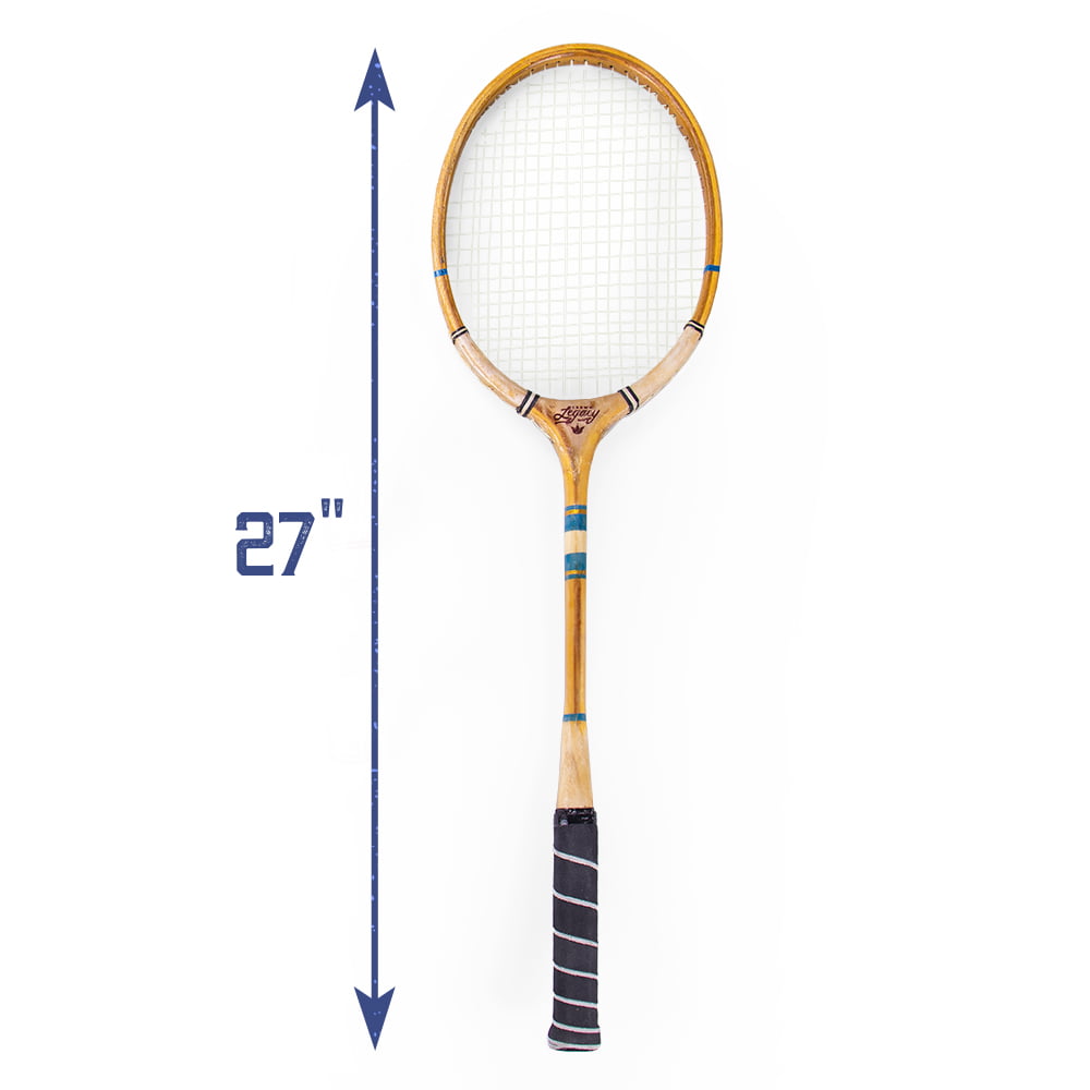 Crown Sporting Goods Vintage Wooden Badminton Set， Classic Outdoor Lawn Game For Backyard Family Fun， Includes 2 Solid Wood Racquets and Premium Feather Shuttlecocks