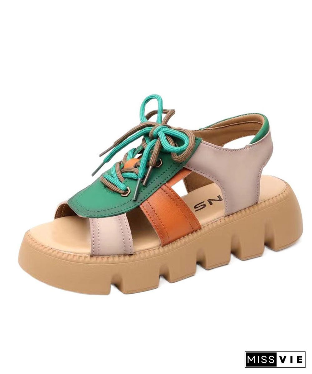 Colorblock Peep Toe Lace Up Splicing Casual Platform Sandals