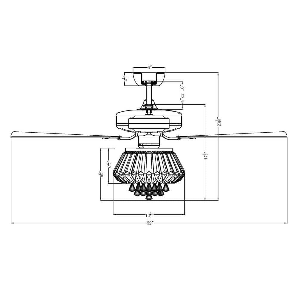 Parrot Uncle Zuniga 52 in Indoor Chrome Downrod Mount Crystal Chandelier Ceiling Fan with Light Kit and Remote Control