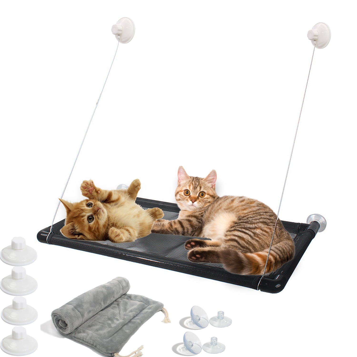 Cat Window Perch， Cat Hammock Window Seat， Indoor Cat Window Bed， Large Space Saving Cat Seat，Free Thick Blanket Latest Screw Suction Cups Cat Bed(Two Extra Suction Cup)