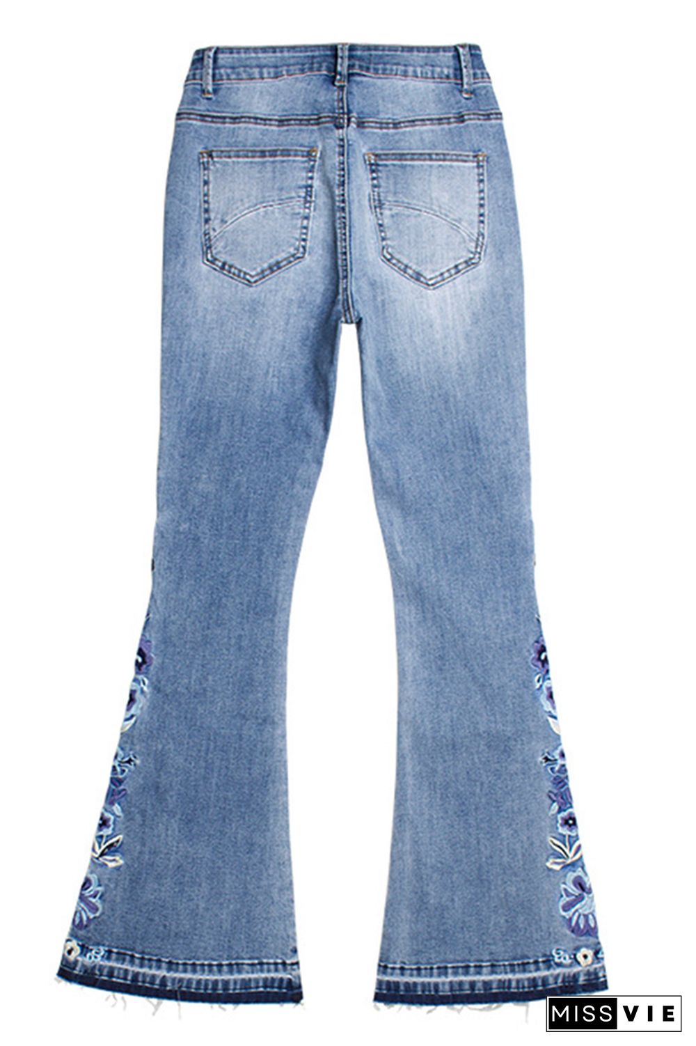 Bleach Embroidered Side Bell Bottom Flared Jeans Wholesale Boutique