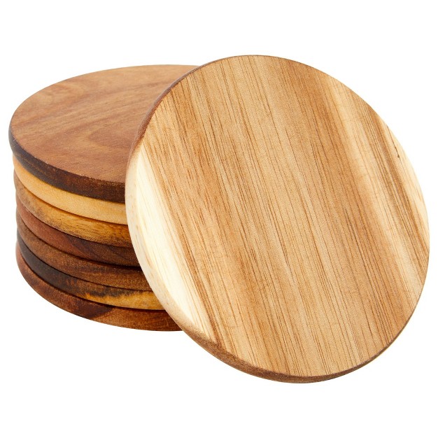 Juvale 8 Pack Acacia Wood Coasters For Coffee Table Wooden Coasters For Drinks Dining Table Bar 4 In