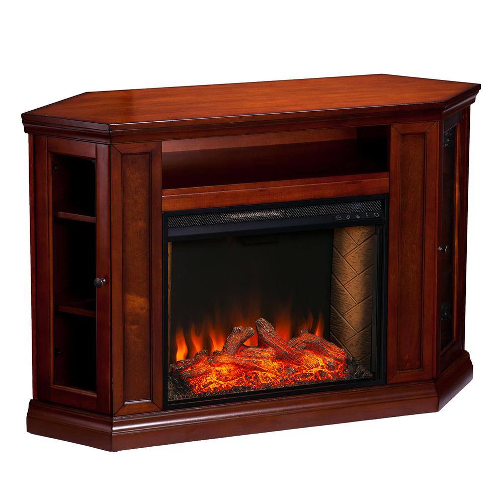 Southern Enterprises Denton Alexa Enabled 48 in. Electric Smart Fireplace in Brown Mahogany HD014364