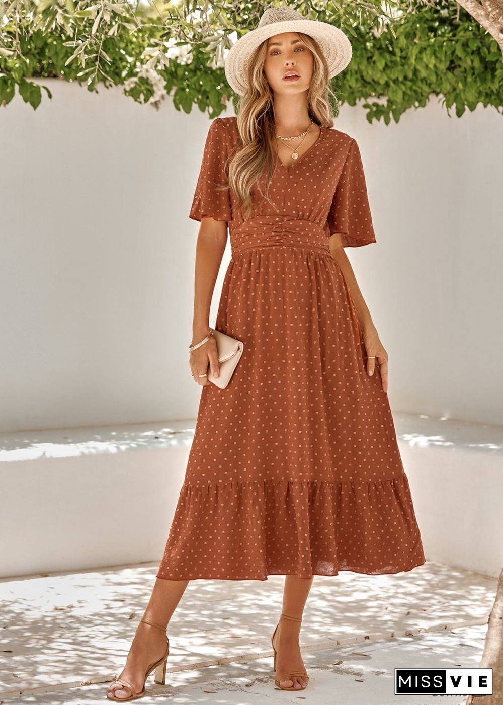 Boho Lotus Leaf Sleeve Midi Dress Mia