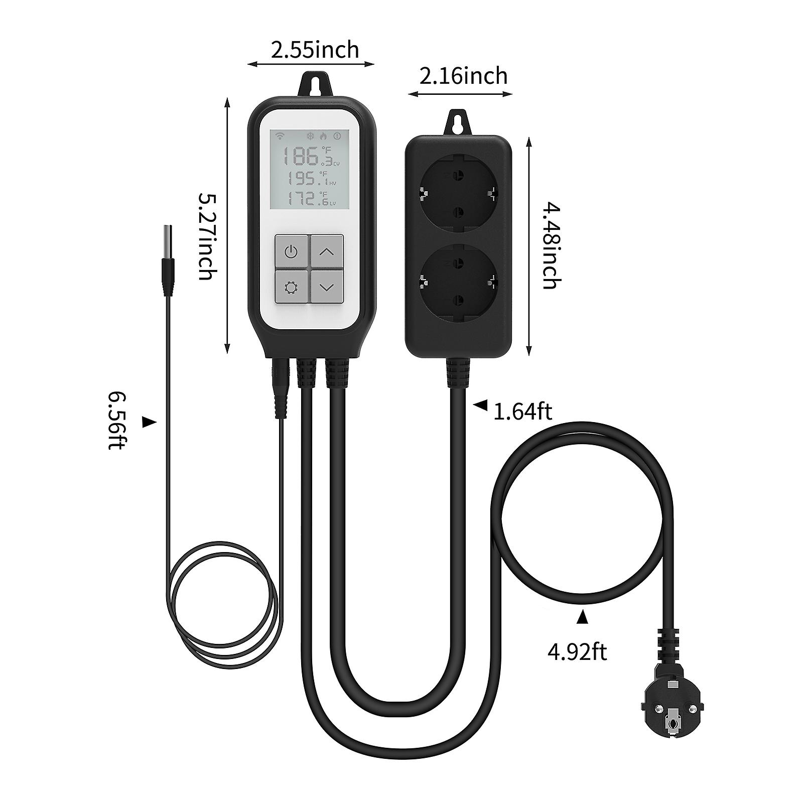 Intelligent Temperature Control Socket Digital Display Wifi Temperature Sensor Thermostat Dual Relay Thermometer For Brewing Breeding Reptiles Hatchin