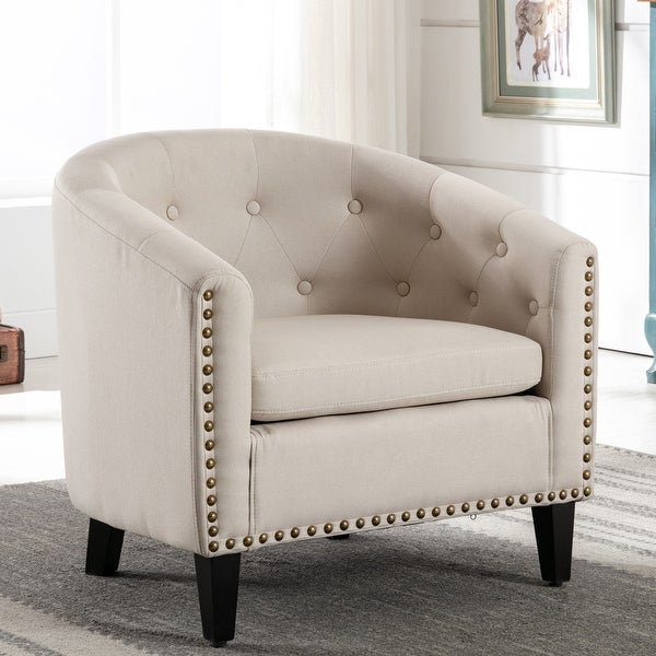 Linen Tufted Barrel Chair Accent Chair for Living Room Bedroom Club Chairs