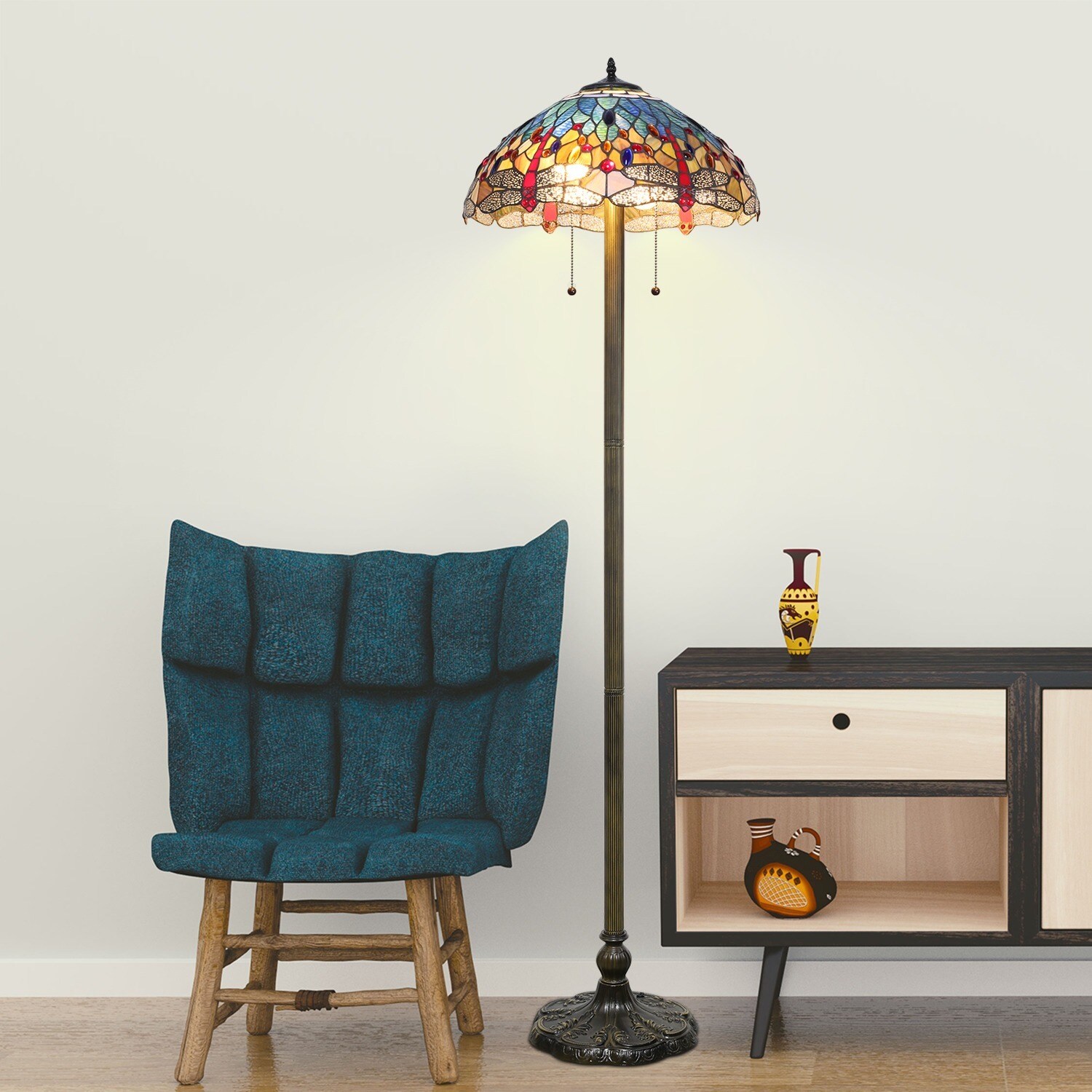 -style Blue Dragonfly Floor Lamp