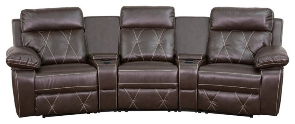 Flash Furniture 3 Seat Leather Reclining Home Theater Seating in Brown   Transitional   Theater Seating   by Homesquare  Houzz