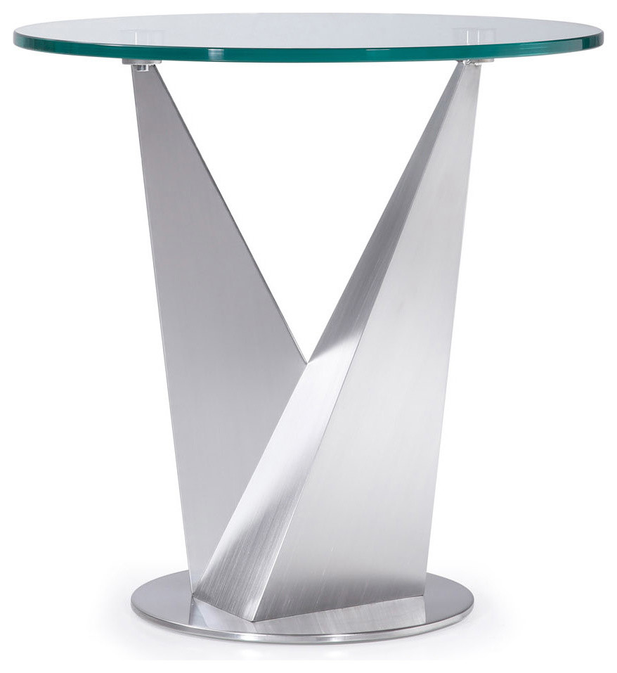 Modern Trimont End Table   Clear Glass with Brushed Stainless Steel Base   Contemporary   Side Tables And End Tables   by Zuri Furniture  Houzz