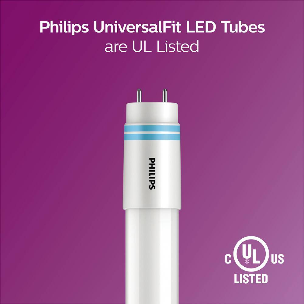 Philips 32-Watt T8 40-Watt T12 4 ft. Type A Linear Replacement Universal Fit LED Tube Light Bulb Bright White (3000K) (10-Pack) 539148