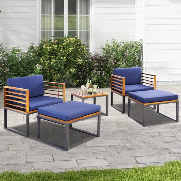 Costway 96784315 5 Piece Patio Acacia Wood Chair S...