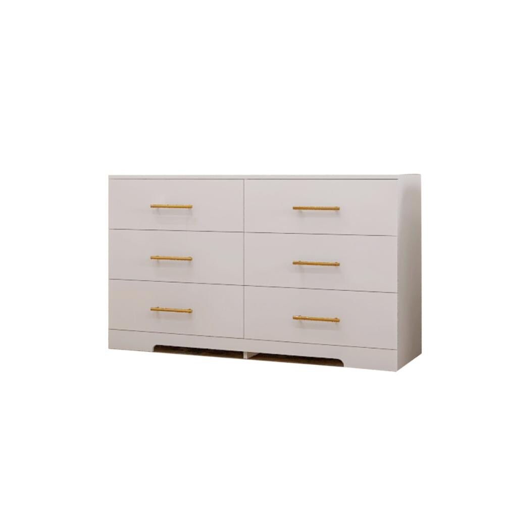 White Large 6 Drawers Chest of Dressers Table with Golden Handle