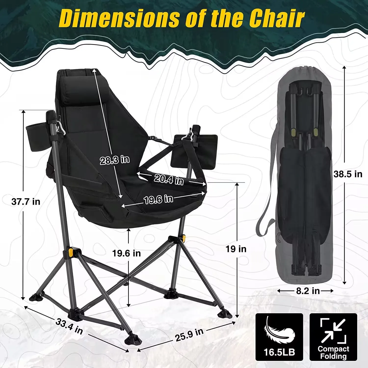 Harbour Camping Chair Heated  Portable Rocking Chair Support 300LB for Adult  Folding Swing Chair for Outdoor Indoor and Hiking