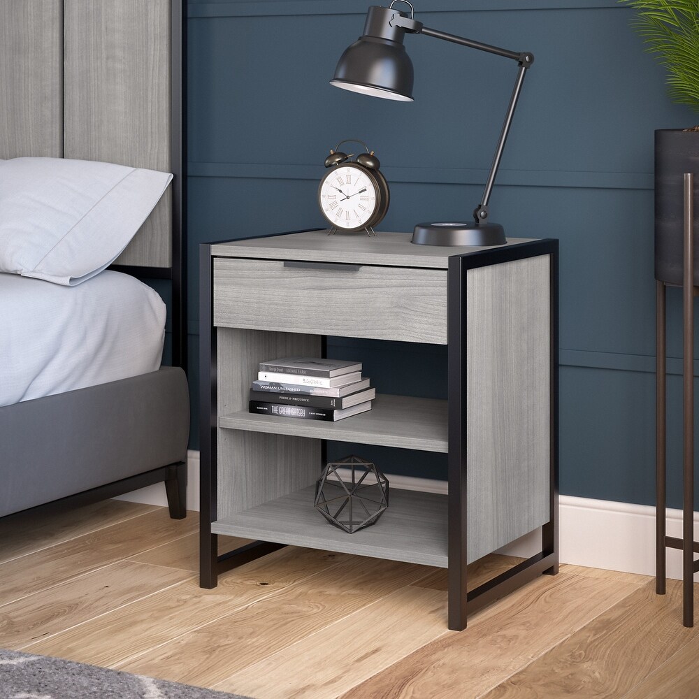 Atria Small Nightstand with Drawer and Shelves by Bush Furniture