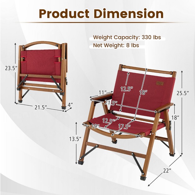 Tangkula 2pcs Patio Portable Camping Chair Folding Compact Beach Chair Solid Bamboo Frame