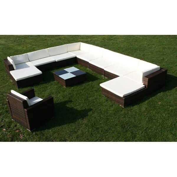 12 Piece Patio Lounge Set with Cushions Poly Rattan Brown