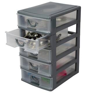 Home Basics 7 in. W x 9.5 in. H Grey Plastic 5-Drawer with Grey Drawers HDC69877