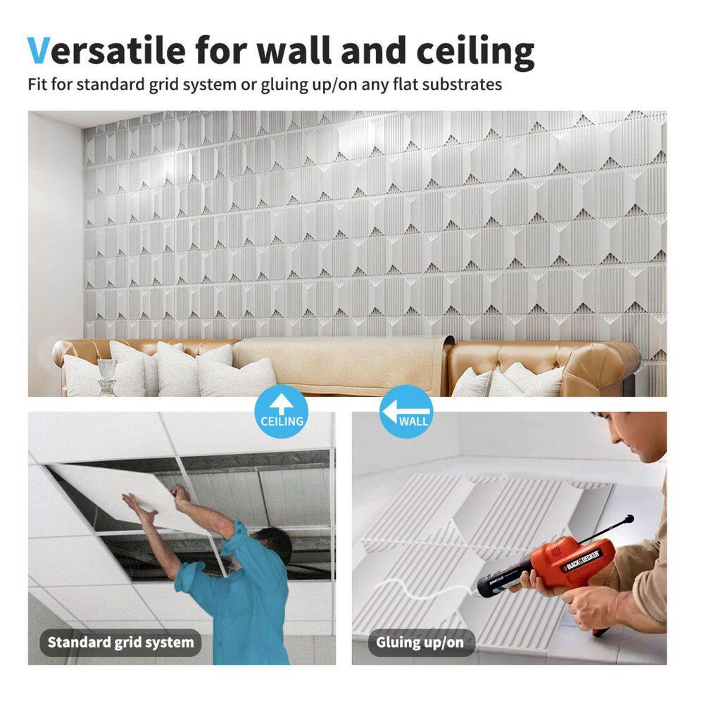 Art3dwallpanels White 19.7 in. x 19.7 in. PVC 3D Wall Panel Interior Wall Decor 3D Textured Wall Panels Pack 12 Tile (32 sq. ft.Case) A10hd055