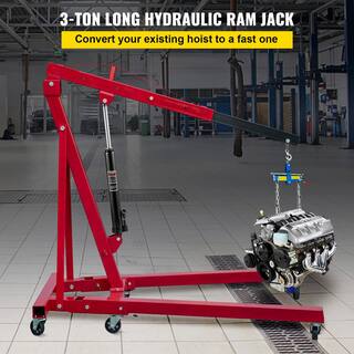 VEVOR 3-Tons 6600 lbs. Black Hydraulic Long Ram Jack Manual Cherry Picker with Single Piston Pump Clevis Base and Handle ZGYYQJDHSDG3T08KDV0