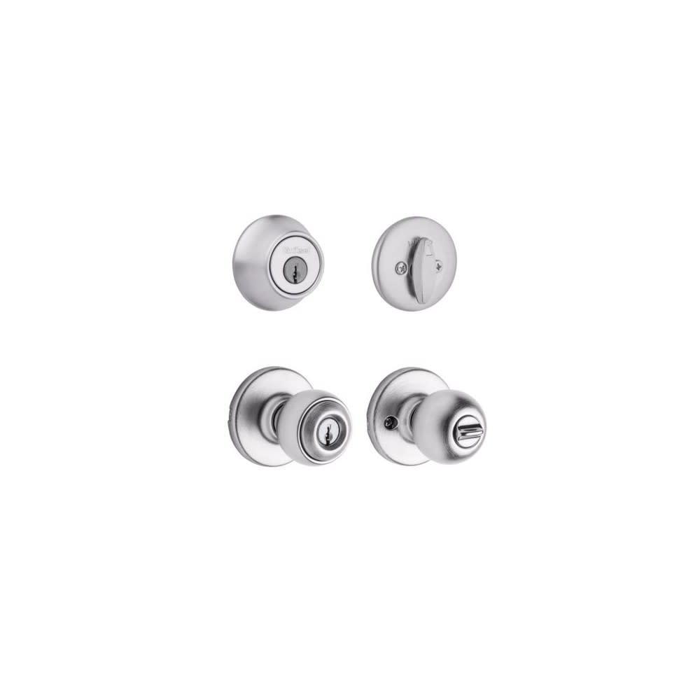 Satin Chrome Tylo Door Knob and Single Cylinder Deadbolt Set