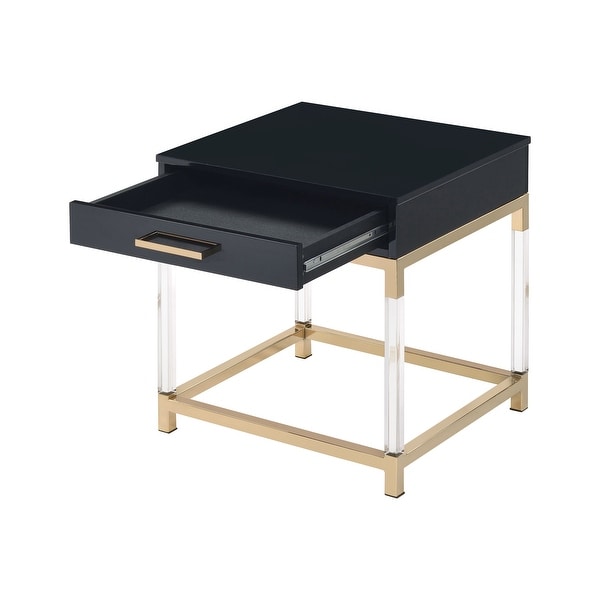 ACME Adiel Rectangular End Table in Black and Gold