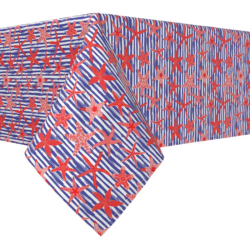 Rectangular Tablecloth， 100% Cotton， 52x84， Nautical Starfish Stripe