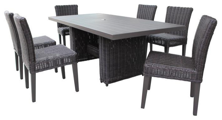 Venice Rectangular Outdoor Dining Table With 6 Armless Chairs  Dark Chestnut   Tropical   Outdoor Dining Sets   by TKClassics  Houzz