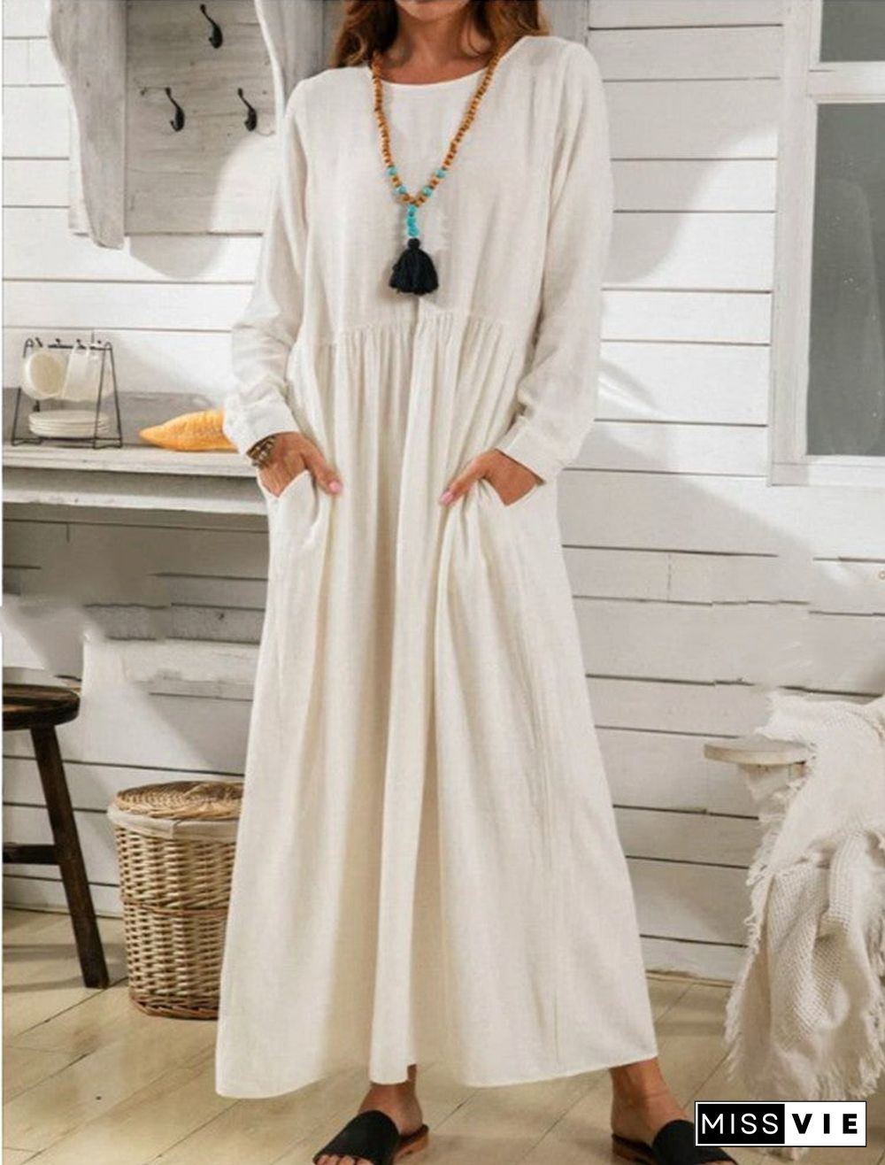 Women's Leisure Long Sleeve Scoop Neck Maxi Dress