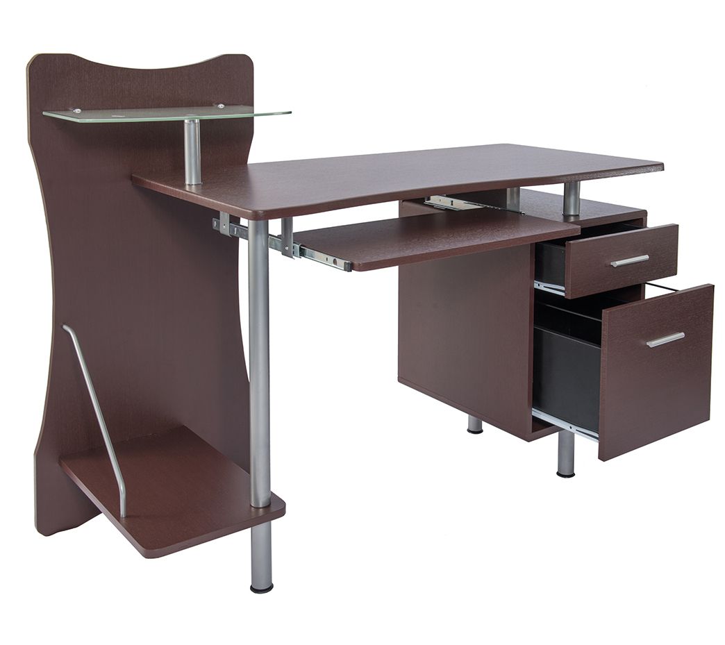 Techni Mobili Stylish Computer Desk with Storage and Glass Shelf