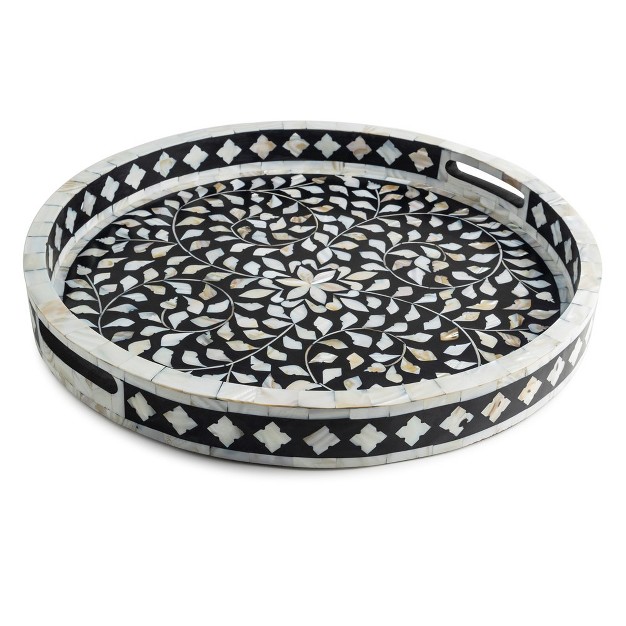 Gauri Kohli Jodhpur Mother Of Pearl Decorative Tray Black