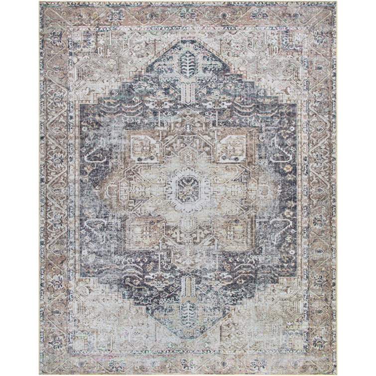 Mya Machine Washable Oriental Brick Red/Light Gray Area Rug