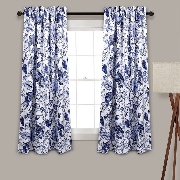 Home Boutique Cynthia Jacobean Light Filtering Window Curtain Panels Blue 52x63 2 Set