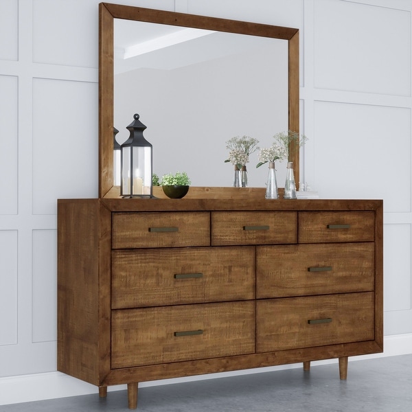 Abbyson Retro Mid Century Wood 7 Drawer Dresser and Mirror - - 26281088