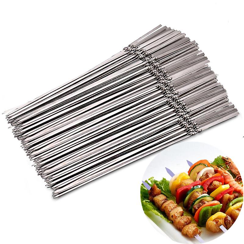 10pcs Reusable Flat Stainless Steel Barbecue Skewers Bbq Needle Stick For Outdoor Camping Picnic Tools Cooking Accessories