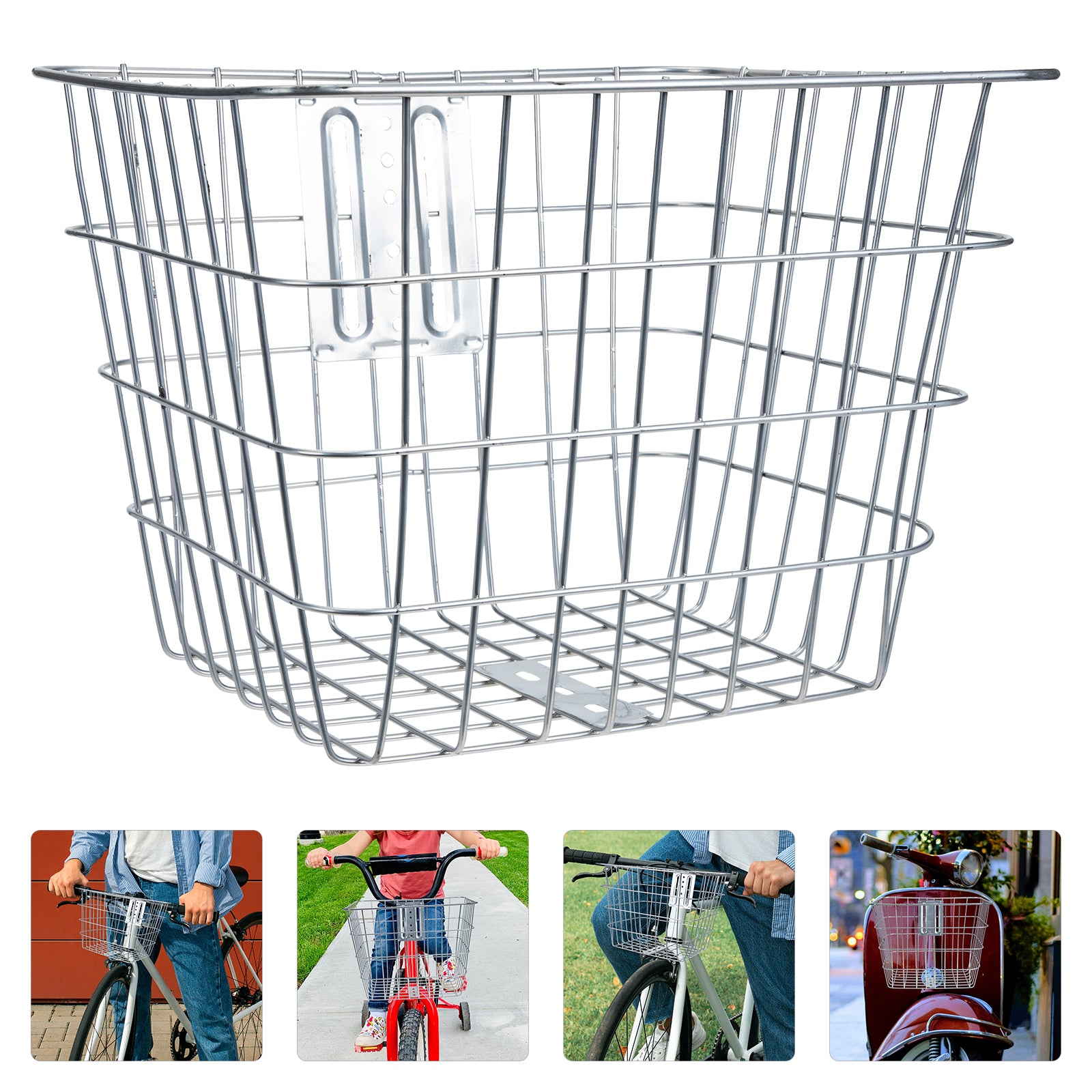 HOMEMAXS Professional Bicycles Front Basket Iron Wire Bike Basket Bikes Handlebar Basket (Silver)