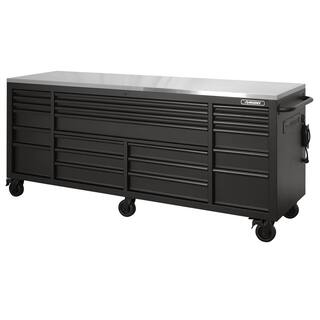 Husky 84 in. x W 24 in. D Heavy Duty 22-Drawer Mobile Workbench Tool Chest with Stainless Steel Work Top in Matte Black HOTC8422BB1M