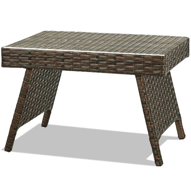 Costway Patio Folding Wicker Side Coffee Table Poolside Garden Lawn Bistro Furniture