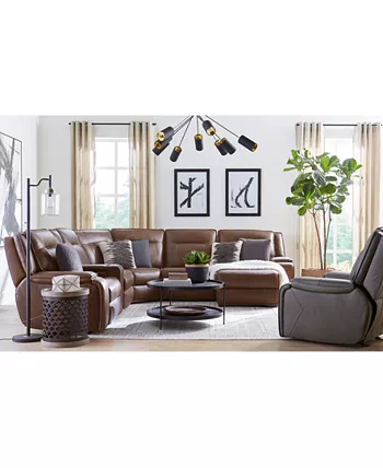 Furniture Hansley 5-Pc. Leather Sectional with Power Recliner and Chaise