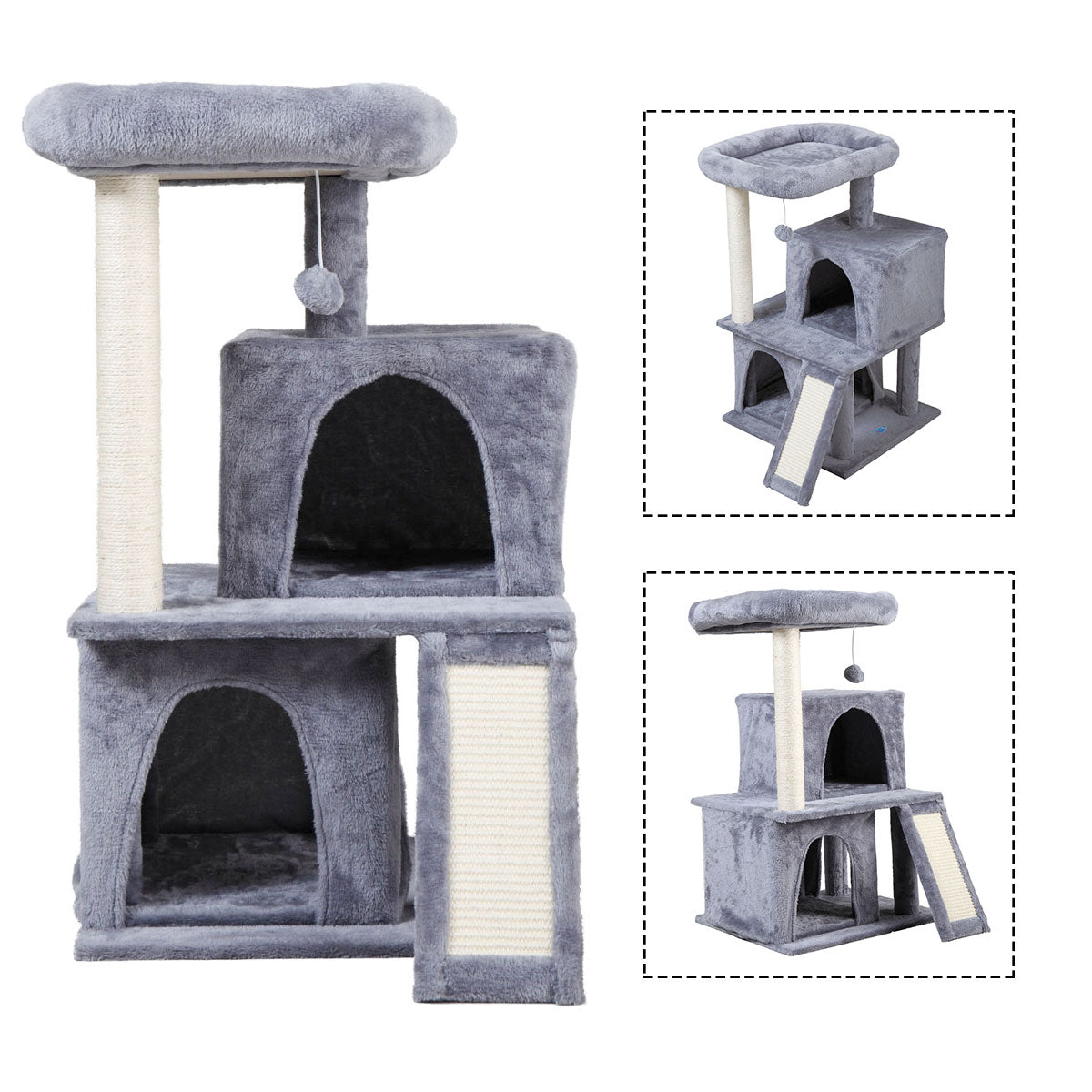 Jaxpety 34-in Cat Tree and Condo Scratching Post Tower， Light Gray