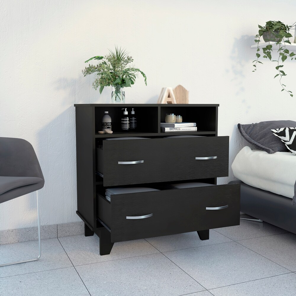 Aaron 2 Drawer 2 Shelf Dresser Black Wengue