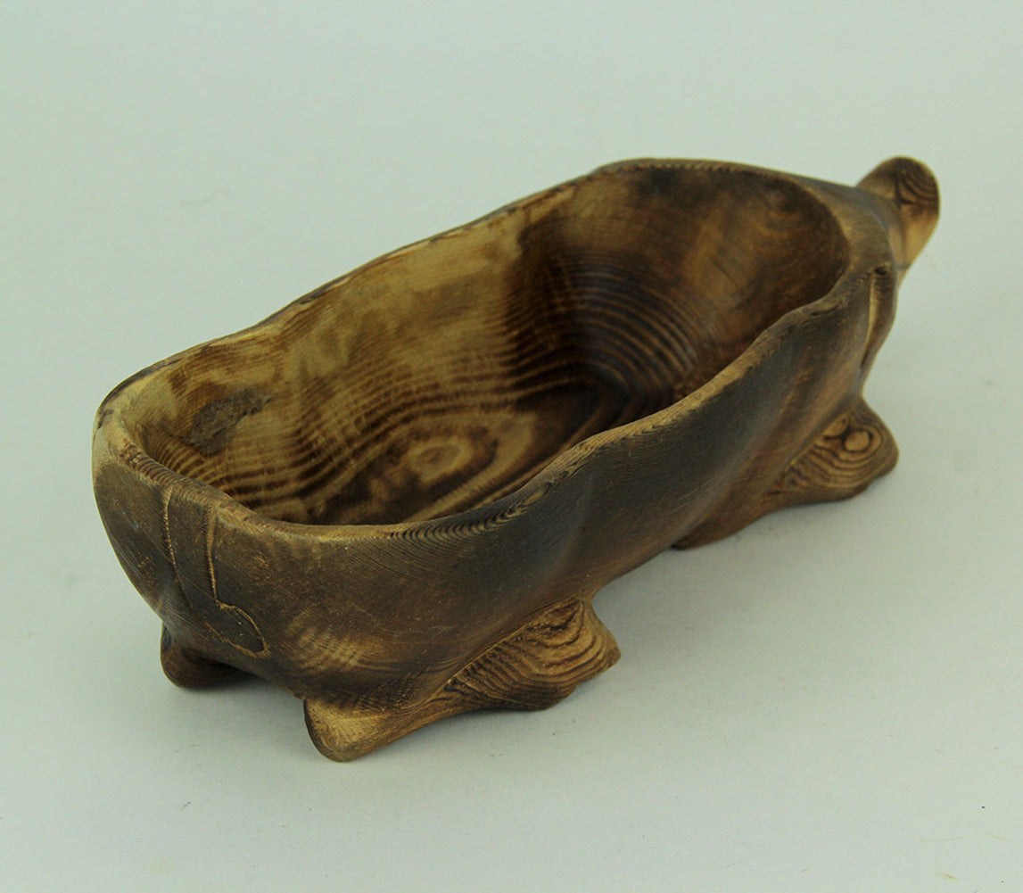 Zeckos Hand Carved Darkened Wood Pig Centerpiece Bowl