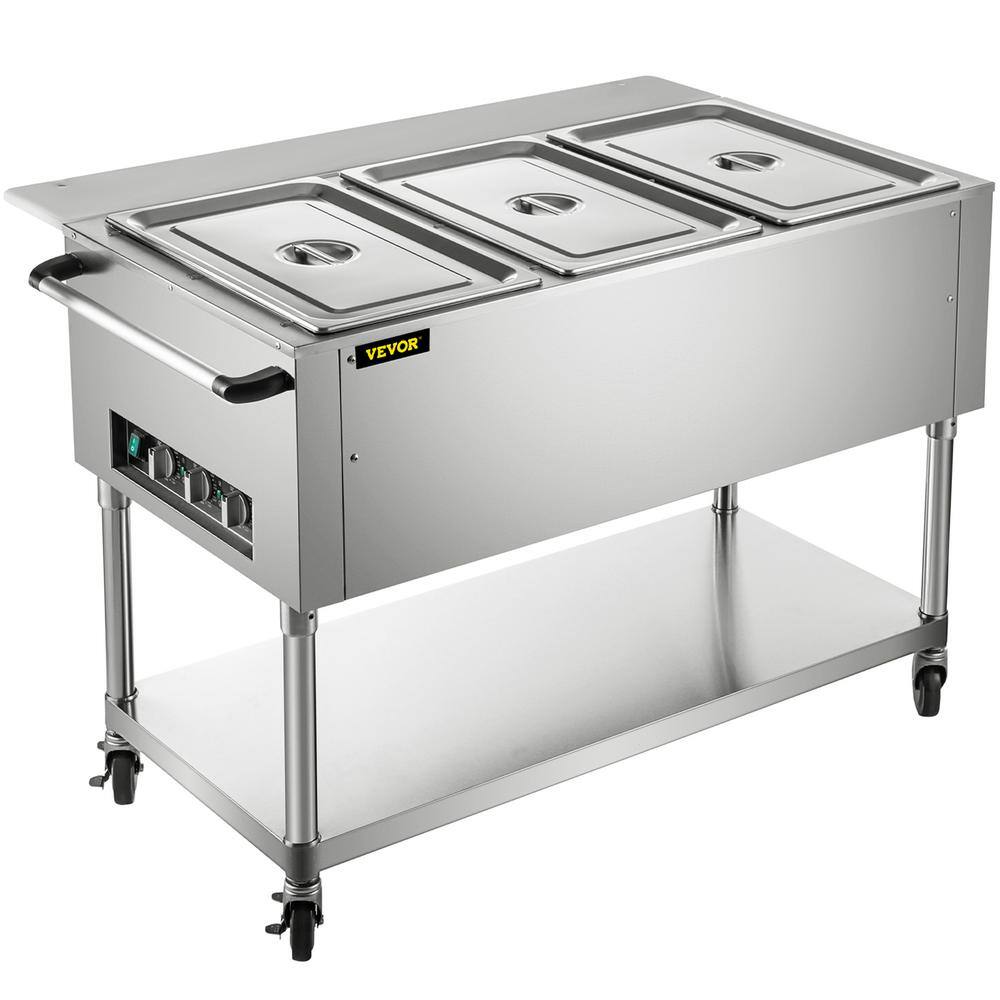 VEVOR 58 qt. Commercial Electric Food Warmer 3-Pot Steam Table Food Warmer 0-100℃ with ETL Certification for Catering WZB1500W3110VB2OLV1