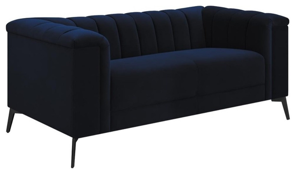 Coaster Chalet Modern Velvet Upholstered Tuxedo Arm Loveseat Blue   Midcentury   Loveseats   by Homesquare  Houzz