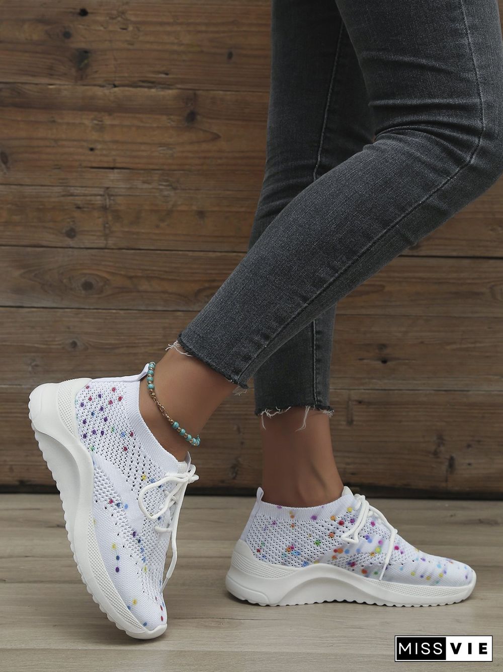 Multicolored Polka Dot Print White Flyknit Sneakers