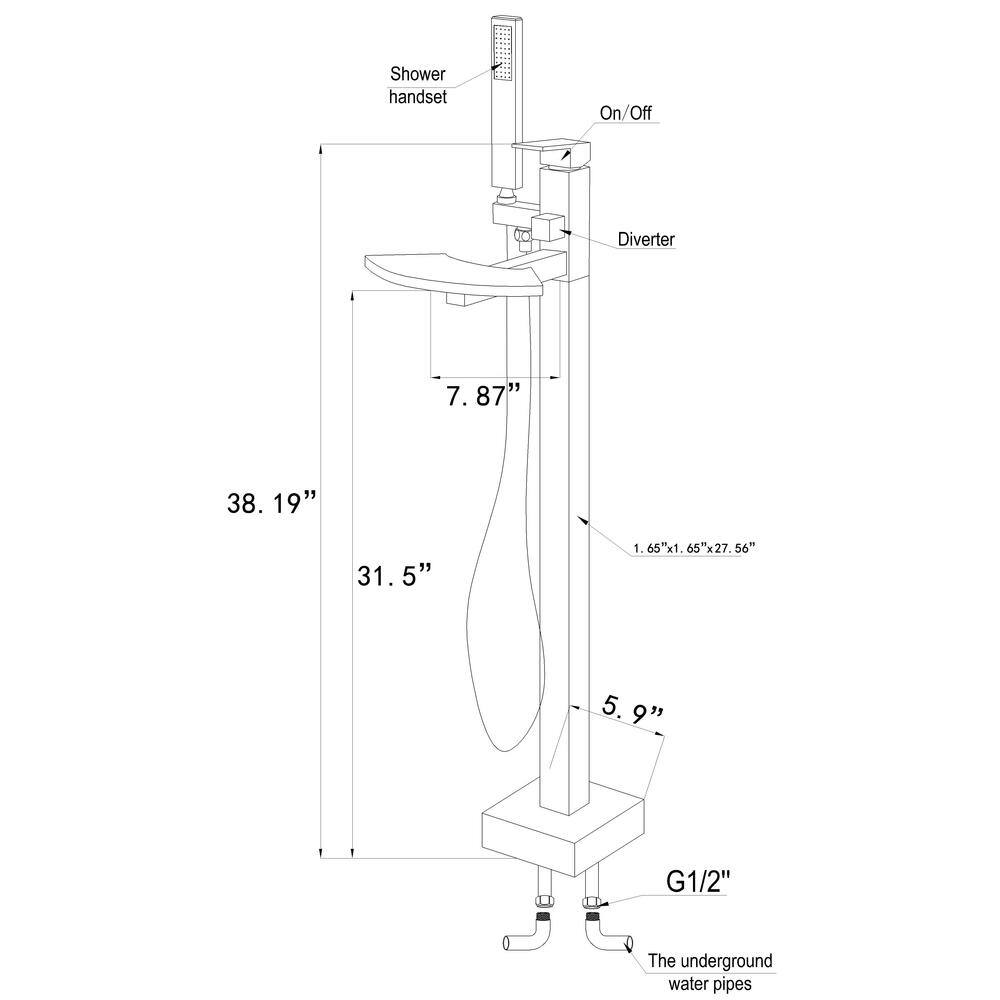 AKDY 1-Handle Freestanding Floor Mount Roman Tub Faucet Bathtub Filler with Waterfall Style and Hand Shower in Chrome TF0019