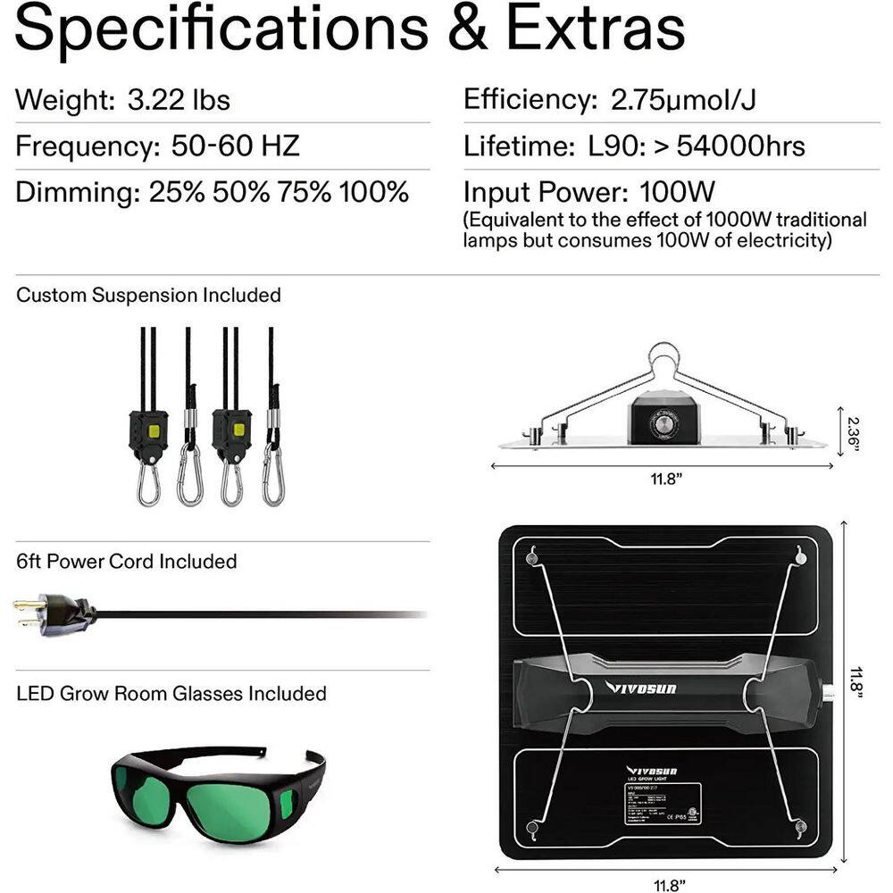 VIVOSUN 100-Watt LED Grow Light With  LM301 Diodes And Sosen Bright White (2-Pack) X002NJ2JDD