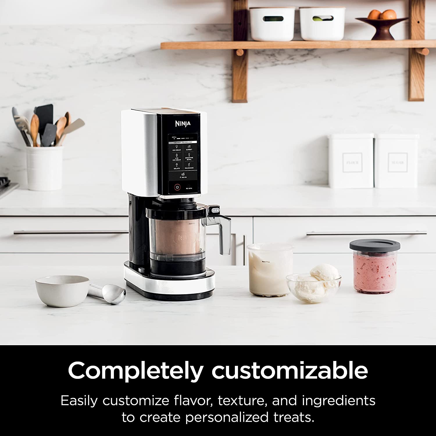 Ninja NC301 WH CREAMi， Ice Cream， Gelato， Milkshake， Sorbet， and Smoothie Bowl Maker， 7 One-Touch Programs， White (Refurbished)