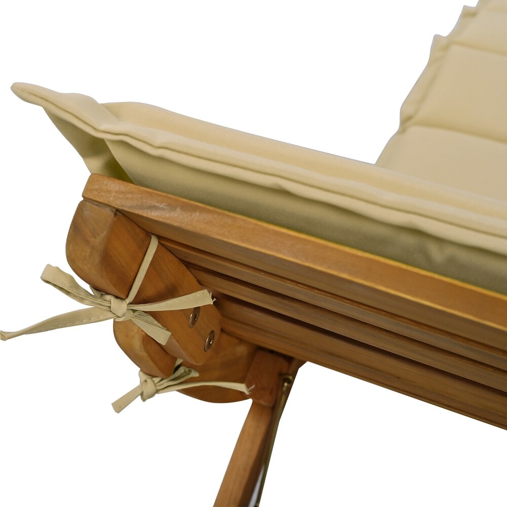 Outdoor Patio Wood Portable Extended Chaise Lounge Set with Foldable Tea Table